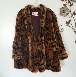 Vintage 80s Animal Print Teddy Bear Coat Oversized